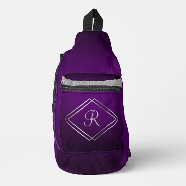Deep Purple & Silver Monogram Sling Bag (Front)