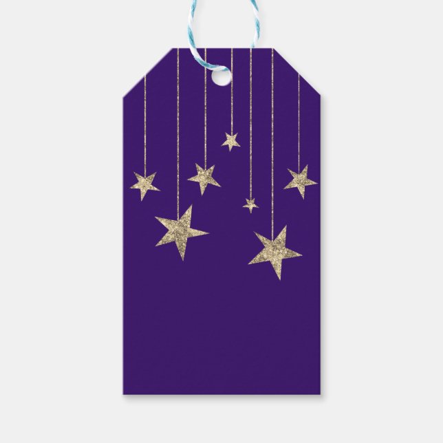 Deep Purple Silver Stars Wizard Gift Tag (Front)