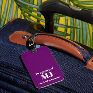 Deep Purple Simple Personalised Monogram Email Luggage Tag