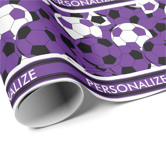 Deep Purple Soccer Ball Collage Wrapping Paper (Roll Corner)
