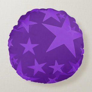 Deep Purple Stars Round Throw Pillow