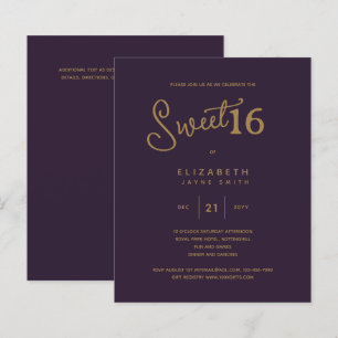 Deep Purple SWEET 16 Modern Elegant Gold Birthday