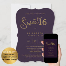Deep Purple SWEET 16 Modern Elegant Gold Birthday