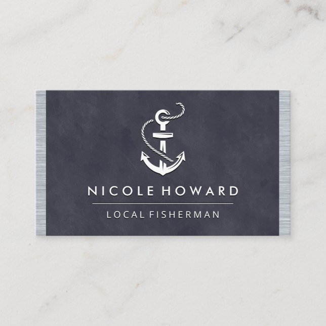 Deep Purple Texture Metal Trim | Anchor Icon Business Card (Front)