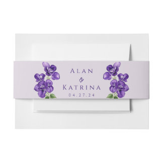 Deep Purple Violets Invitation Belly Band