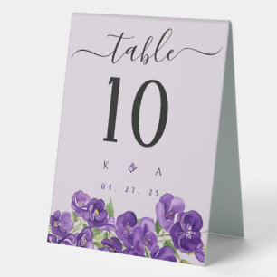 Deep Purple Violets Table Number Tent Sign