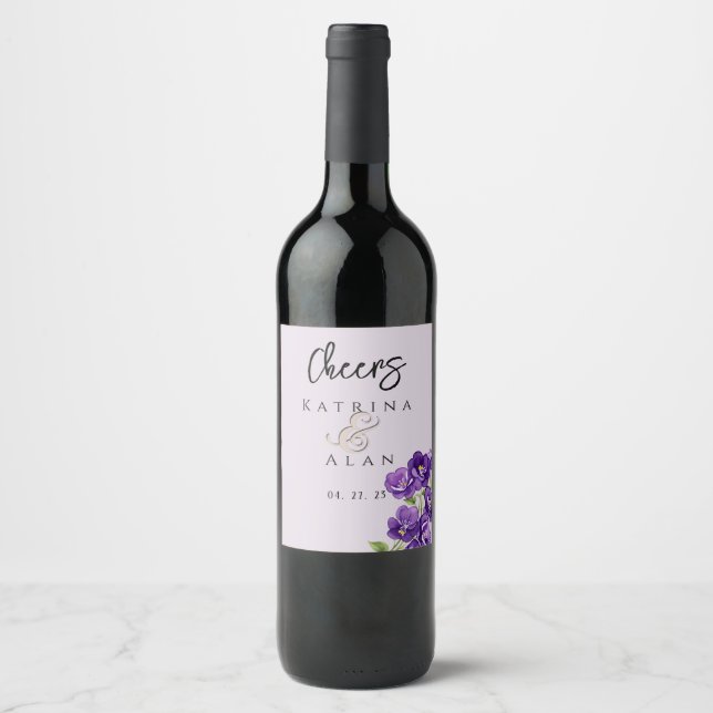Deep Purple Violets Wine Bottle Labels (Front)