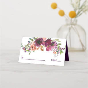 Deep Purple Vivid Floral Wedding Place Card