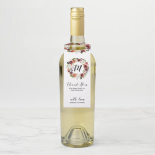 Deep-purple & white flowers wreath -Thank you Bottle Tag