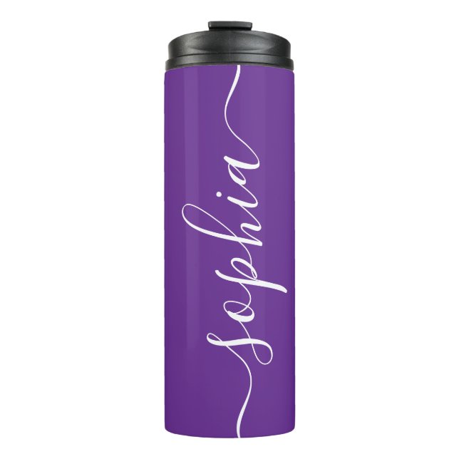 Deep Purple White Script Custom Thermal Tumbler (Front)