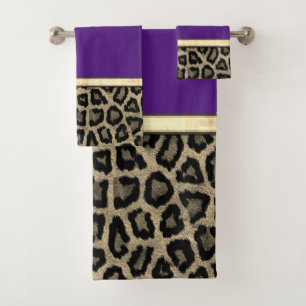 Deep Purple with Leopard Print Bath Towel Set