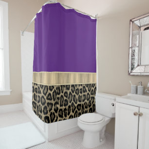 Deep Purple with Leopard Print Shower Curtain