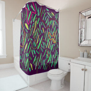 Deep purple with puff stripes pastels shower curtain
