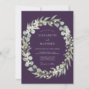 Deep Purple Wreath Wedding Invitation