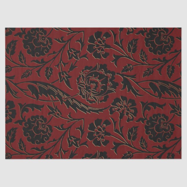 Deep Red and Black Floral Decoupage Tissue Paper (Front)