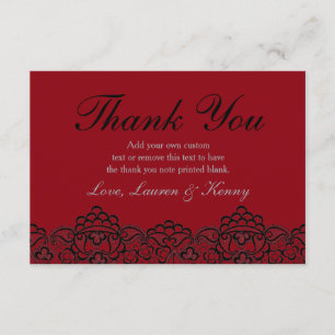 Deep Red and Black Lace Thank You Cards