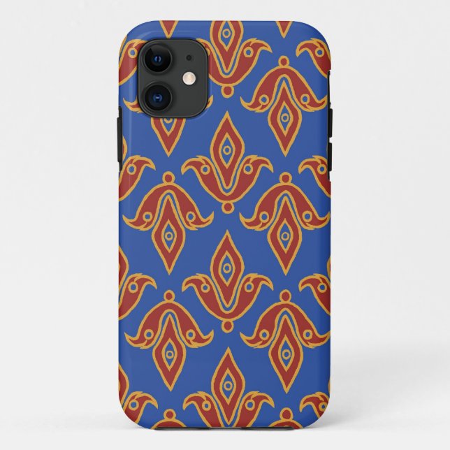 Deep Red and Blue Fleur-de-Lys Gold-effect Outline Case-Mate iPhone Case (Back)