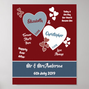 Deep Red and Blue Wedding Sign Poster
