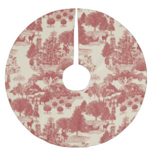 Deep Red and Cream Christmas Winter Wonderland Brushed Polyester Tree Skirt