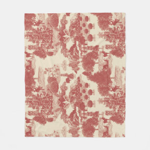 Deep Red and Cream Christmas Winter Wonderland Fleece Blanket