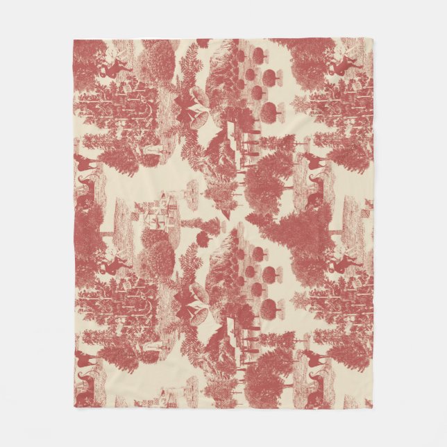 Deep Red and Cream Christmas Winter Wonderland Fleece Blanket (Front)