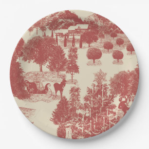 Deep Red and Cream Christmas Winter Wonderland Paper Plate