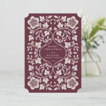 Deep Red and Cream Woodcut Winter Botanicals