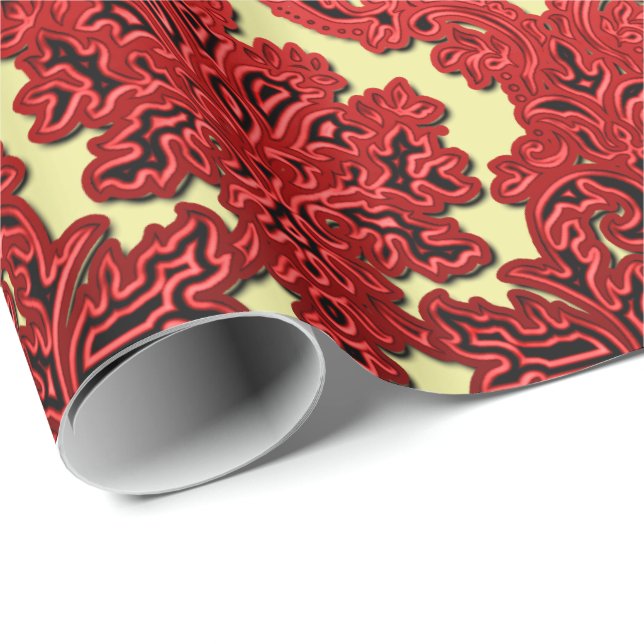 Deep Red and Gold Christmas Damask Wrapping Paper (Roll Corner)
