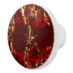 Deep Red and Gold Marble Ceramic Knob