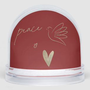 Deep Red and Gold Peace & Love Photo Christmas Snowglobe