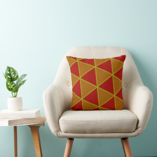 Deep Red and Gold Triangles of Joy Cushion