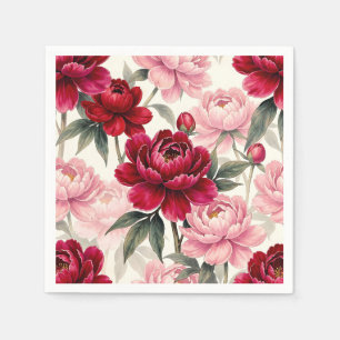 Deep Red and Pink Peony Floral Watercolor Pattern Napkin