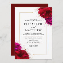 Deep Red and Pink Rose with Gold Ornate border