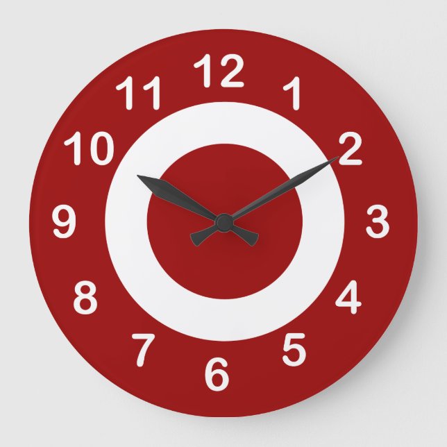 Deep Red and White Target-Circles Large Clock (Front)
