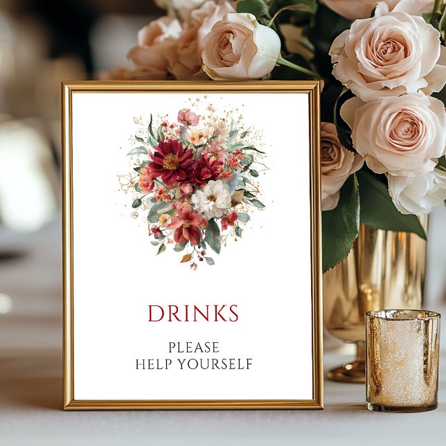 Deep Red Autumn Floral Drinks 8x10 Tabletop Poster (Deep Red Autumn Floral Drinks 8x10 Tabletop

)