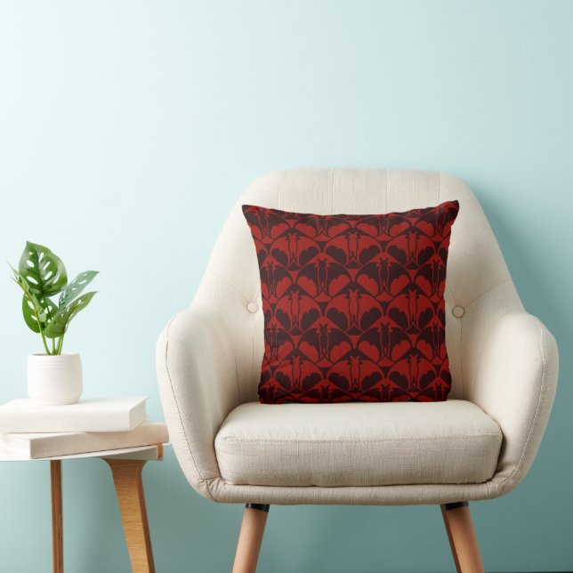 Deep Red Batty Throw Pillow (Chair)