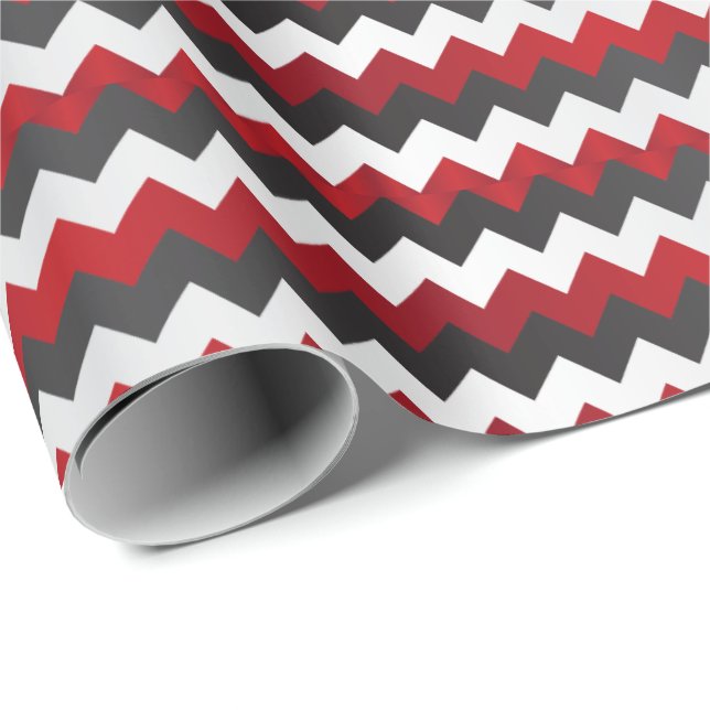 Deep Red, Black and White Chevron Wrapping Paper (Roll Corner)
