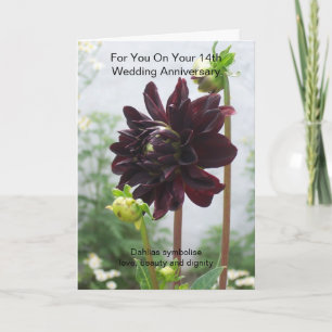 Deep Red Black Dahlia 14th Wedding Anniversary Card