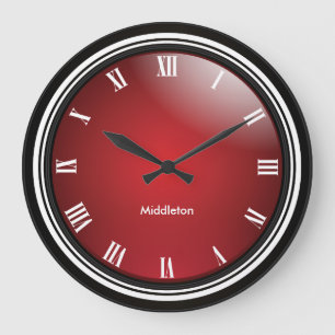 Deep Red, Black & White with Roman Numbers Large Clock