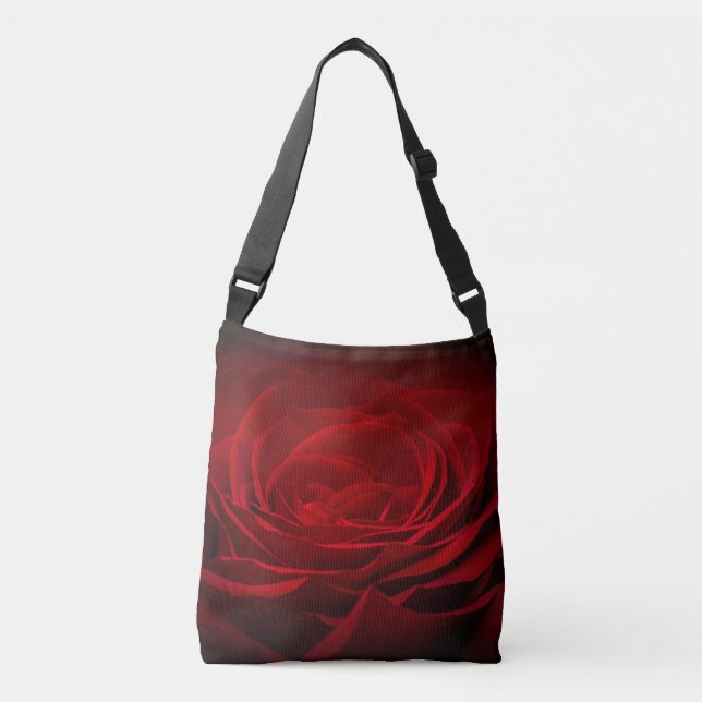 Deep Red Blood Rose On Black Crossbody Bag (Front)