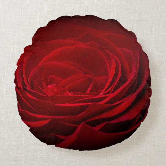 Deep Red Blood Rose On Black Round Cushion (Front)