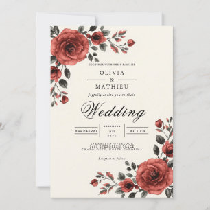 Deep Red Bloom Floral Romance Wedding Invitation