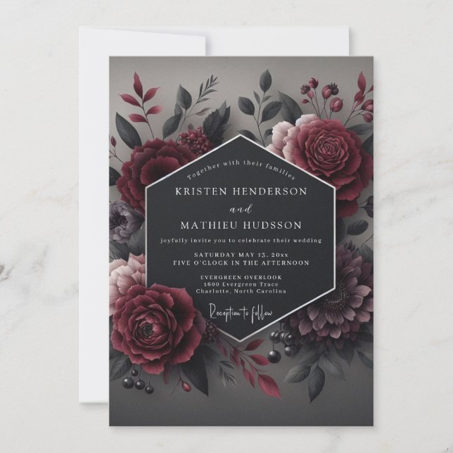 Deep Red Bloom Romance Wedding Invitation (Front)