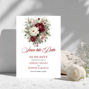 Deep Red Blush Burgundy Floral Save The Date