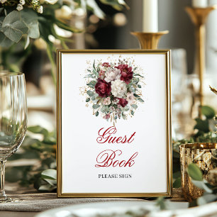 Deep Red Blush Burgundy Guest Book Sign