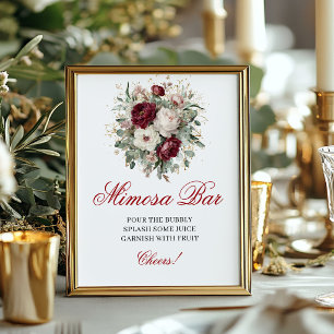 Deep Red Blush Burgundy Mimosa Bar Tabletop Sign