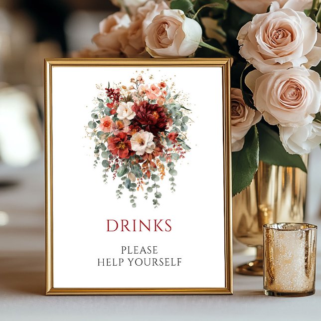 Deep Red Boho Eucalyptus Drinks Tabletop Sign (Deep Red Boho Eucalyptus Drinks Tabletop Sign

)