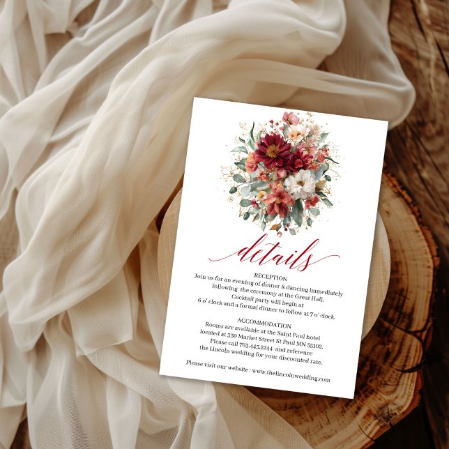 Deep Red Boho Floral Fall Eucalyptus Details Inser Enclosure Card (Deep Red Boho Floral Fall Eucalyptus Details Insert

)