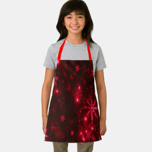 Deep Red Bright Snowflakes Holidays Small Apron