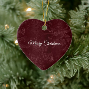 Deep Red Burgundy Floral Christmas Ceramic Tree Decoration